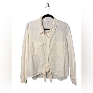 Women’s Sofia Jeans Size Large Tie Front Linen/Rayon Long Sleeve Button Down Top